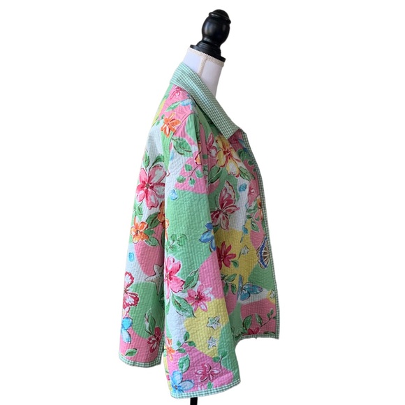 ALFRED DUNNER GINGHAM GRANDMA CORE FLORAL QUILTED BLAZER CARDIGAN KIMONO - Picture 2 of 14